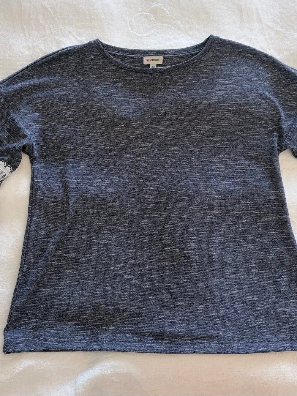 Daniel Cremieux Women's Heathered Navy Crew Neck Top with Lace 3/4 Sleeves